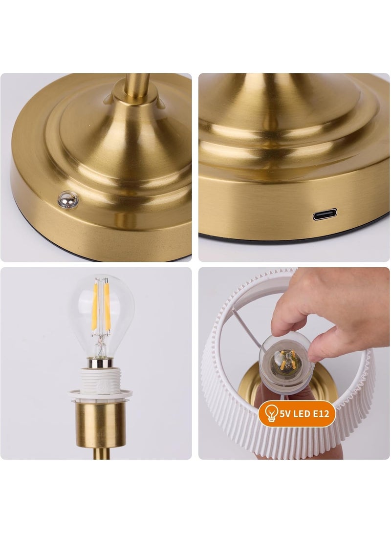Portable Metal Desk Lamp with Fabric Shade, 5200mAh Rechargeable Touch Lamp Stepless Dimmable, Warm Ambient Bedside Table Light for Home Office (Gold) - Image 4